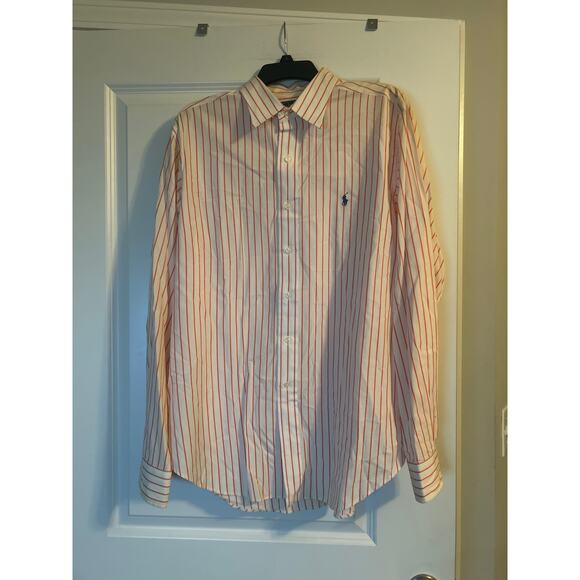 GUC Polo Ralph Lauren 100% Cotton Red/White Stripe Dress Shirt Size 16.5/36-37 - Picture 1 of 5